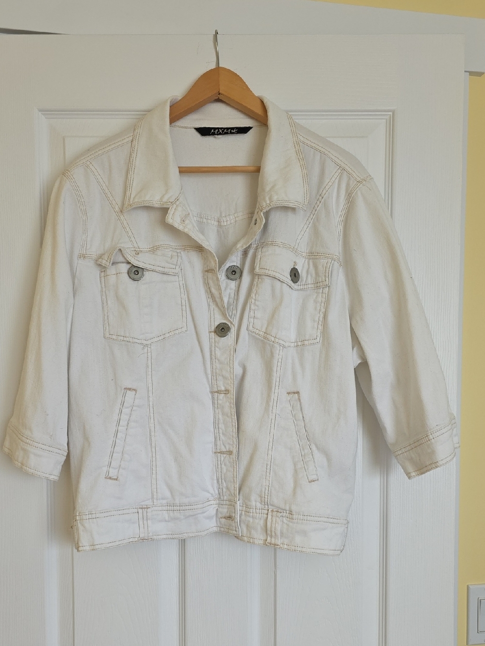 MXM White Women's Denim Jacket with Button Front